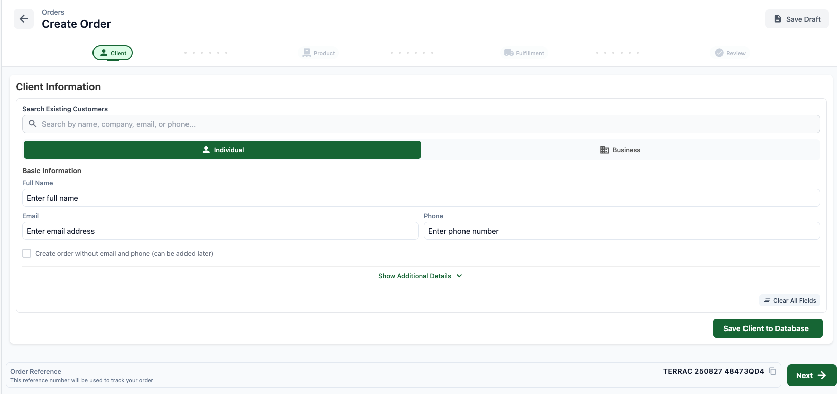 Client Information screenshot